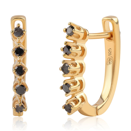 Pozlacené Stříbrné Náušnice s Černým Diamantem