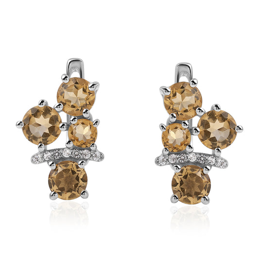 Stříbrné Náušnice s Brazilským Citrínem tř.AA a Bílým Topazem