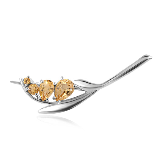 925 / 1000 Sterlingové Stříbro Brož s Brazilským Citrínem tř.AA