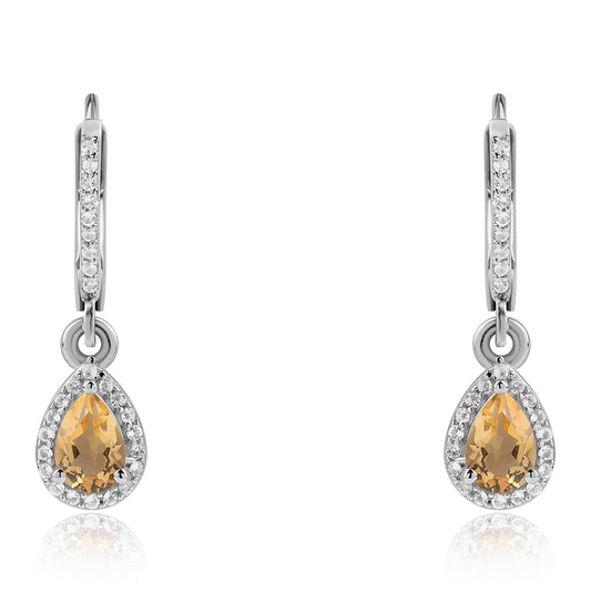 925 / 1000 Sterlingové Stříbro Náušnice s Brazilským Citrínem tř.AA a Bílým Topazem