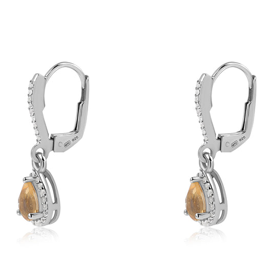 925 / 1000 Sterlingové Stříbro Náušnice s Brazilským Citrínem tř.AA a Bílým Topazem