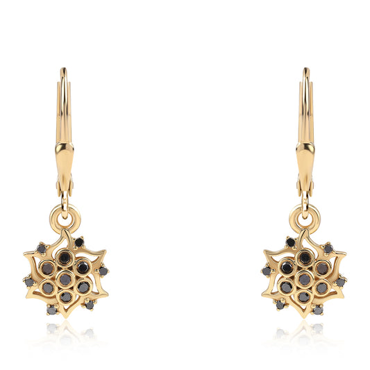 Pozlacené 925 / 1000 Sterlingové Stříbro Náušnice s Černým Diamantem