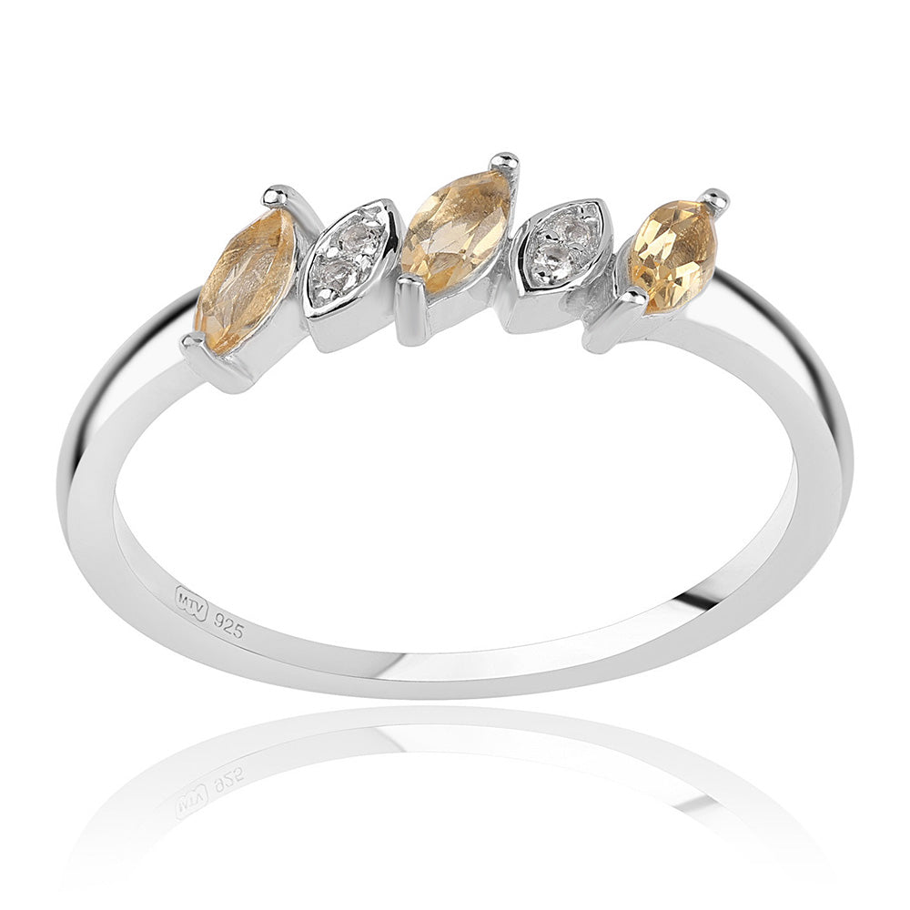Stříbro 925/1000 - Prsten s Brazilským Citrínem tř.AA a Bílým Topazem - Karátové číslo: 0.49. přibližná hmotnost: 2.17 gramů