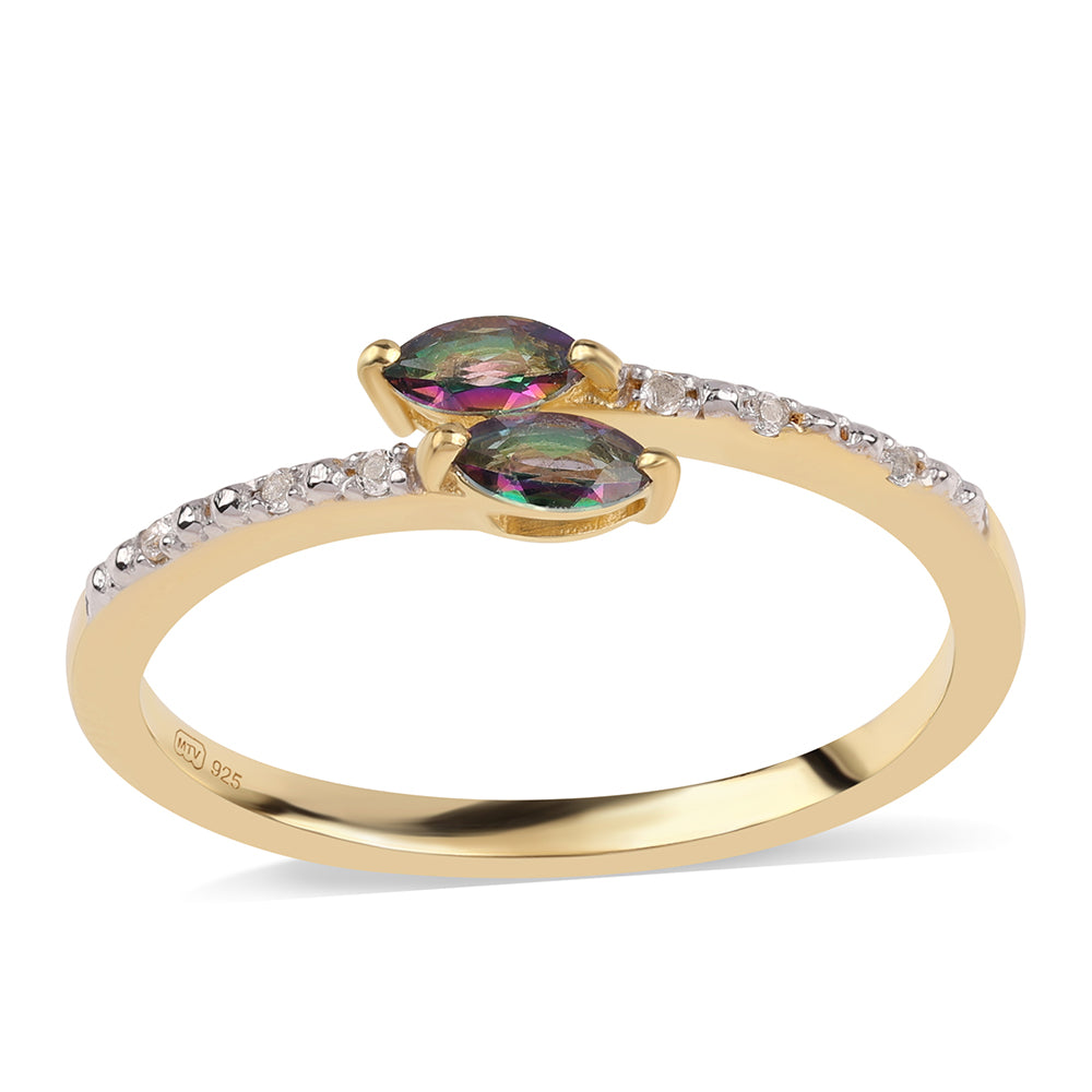 Pozlacené Stříbro 925/1000 - Prsten s Mystickým Topazem a Bílým Topazem - Karátové číslo: 0.36. přibližná hmotnost: 1.94 gramů 1 