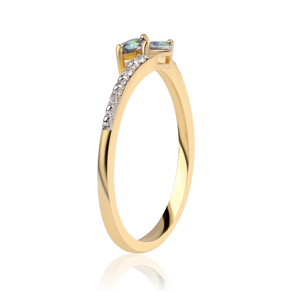 Pozlacené Stříbro 925/1000 - Prsten s Mystickým Topazem a Bílým Topazem - Karátové číslo: 0.36. přibližná hmotnost: 1.94 gramů