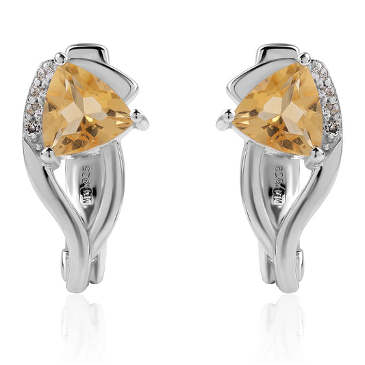 925 / 1000 Sterlingové Stříbro Náušnice s Brazilským Citrínem tř.AA a Bílým Topazem