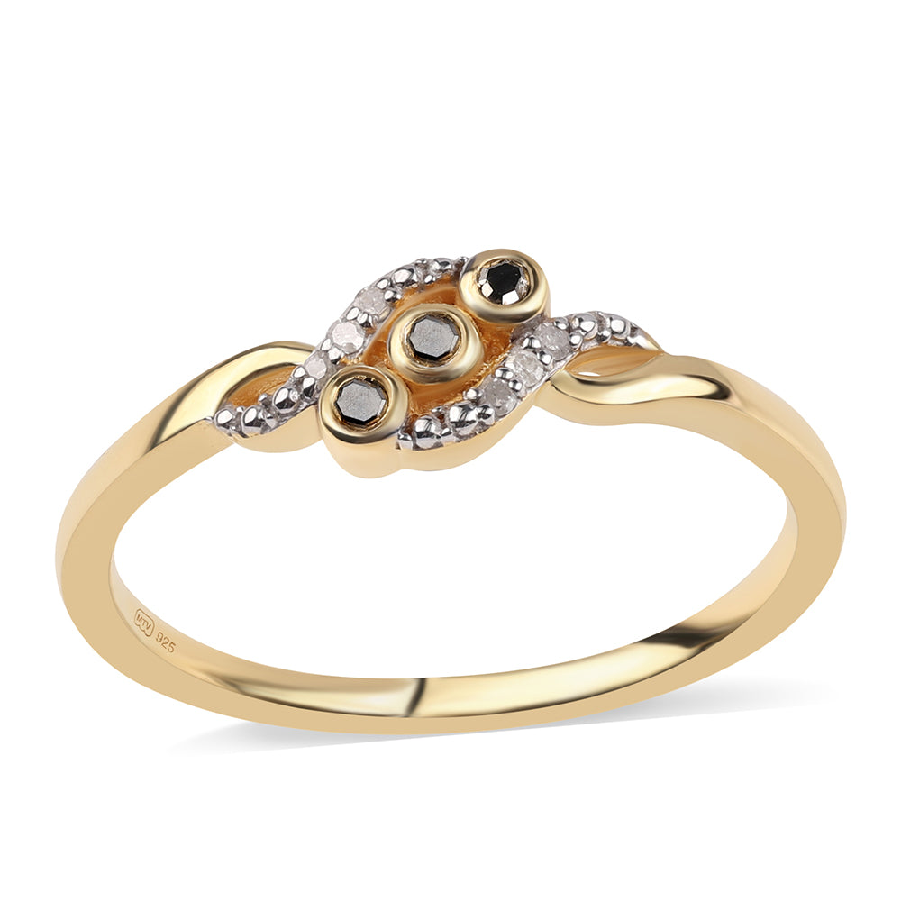 Pozlacený 925 / 1000 Sterlingové Stříbro Prsten s Černým Diamantem