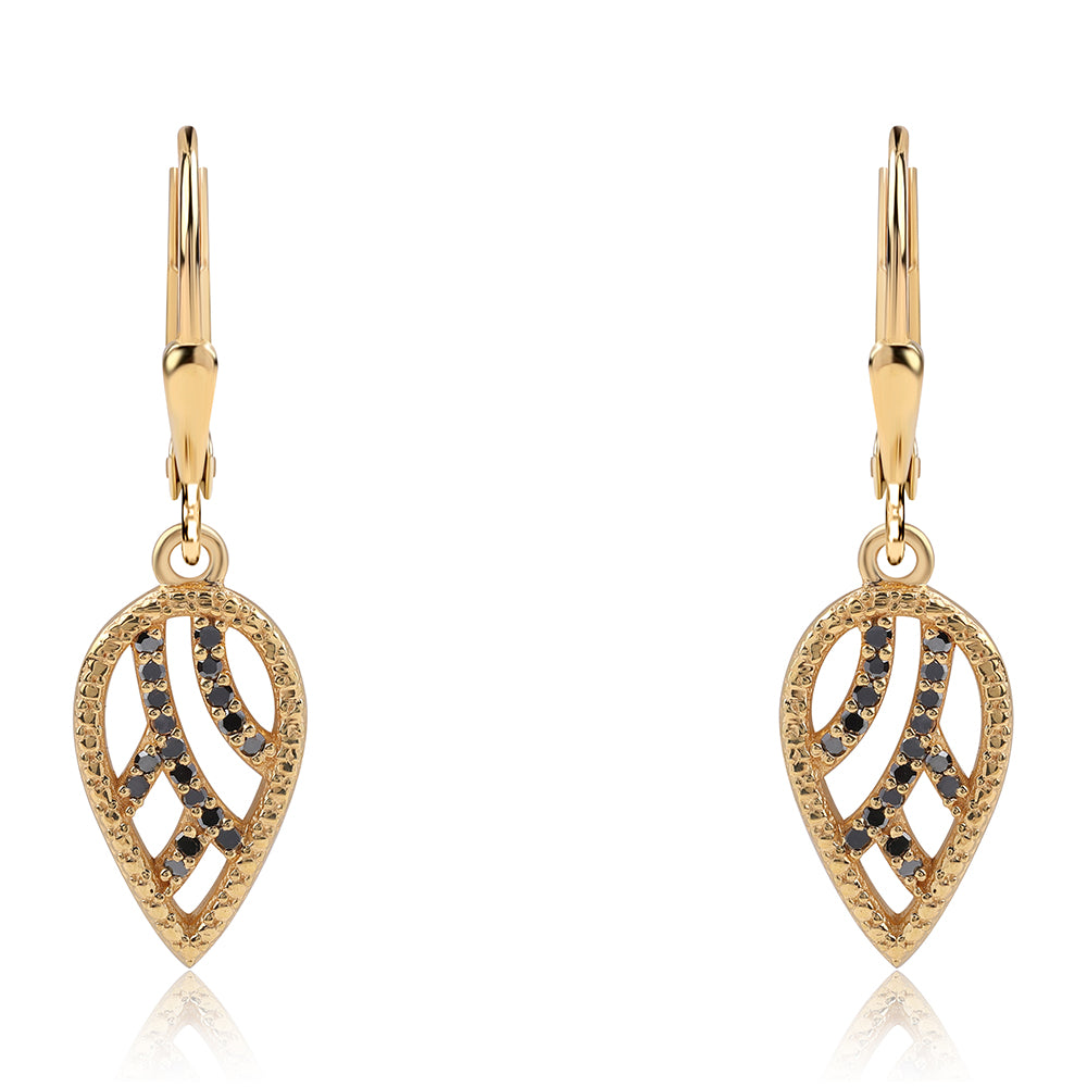 Pozlacené Stříbro 925/1000 - Náušnice s Černým Diamantem - Karátové číslo: 0.22. přibližná hmotnost: 2.58 gramů 1 