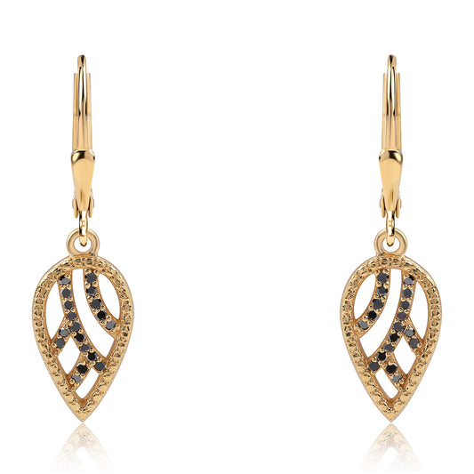 Pozlacené Stříbro 925/1000 - Náušnice s Černým Diamantem - Karátové číslo: 0.22. přibližná hmotnost: 2.58 gramů