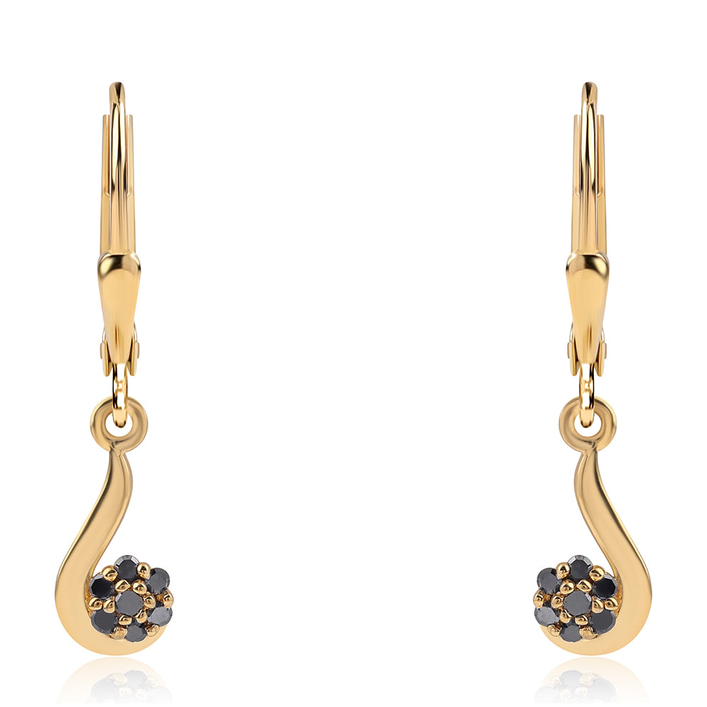Pozlacené 925 / 1000 Sterlingové Stříbro Náušnice s Černým Diamantem