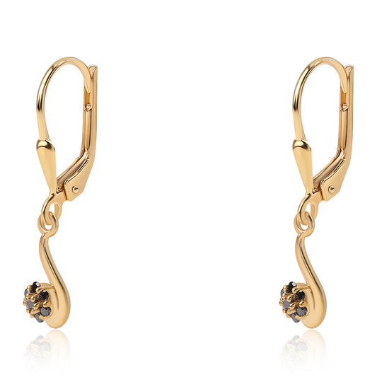 Pozlacené Stříbrné Náušnice s Černým Diamantem
