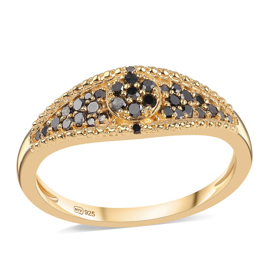 Pozlacené Sterlingové Stříbro 925 / 1000 - Prsten s Černým Diamantem