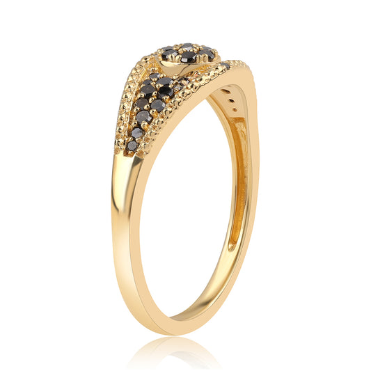 Pozlacené Sterlingové Stříbro 925 / 1000 - Prsten s Černým Diamantem