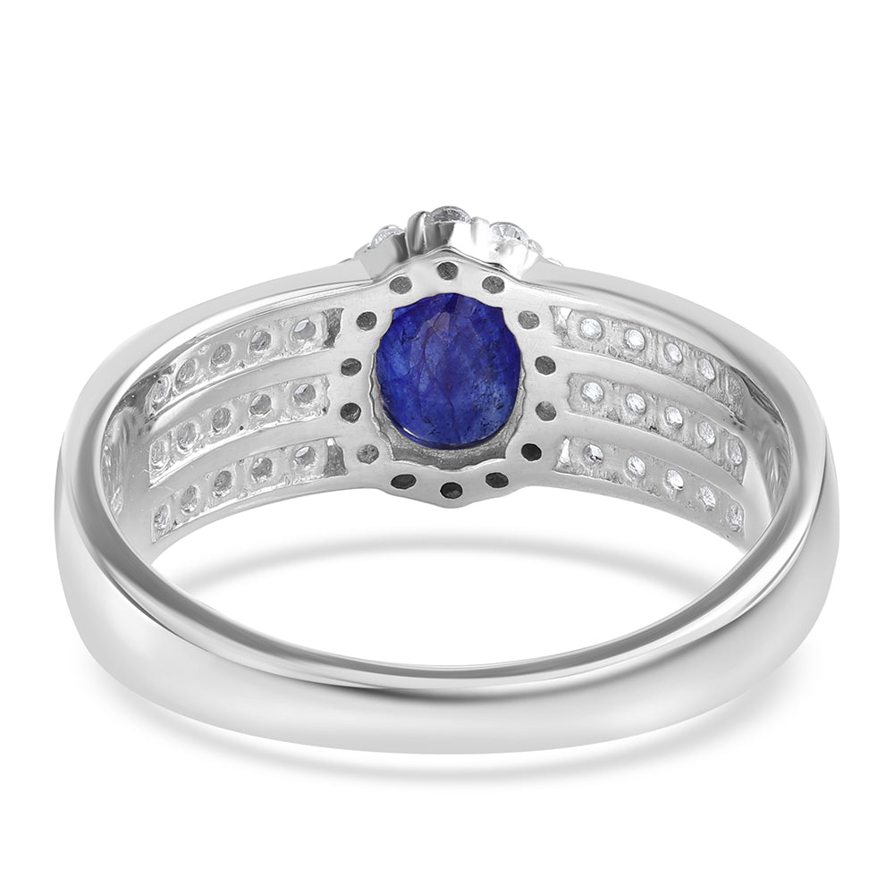 Stříbrný Prsten s Australským Modrým Safírem a Bílým Topazem 2 