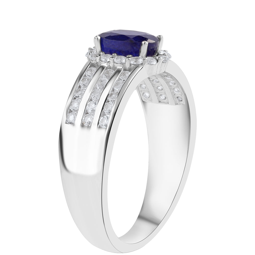 Stříbrný Prsten s Australským Modrým Safírem a Bílým Topazem 3 