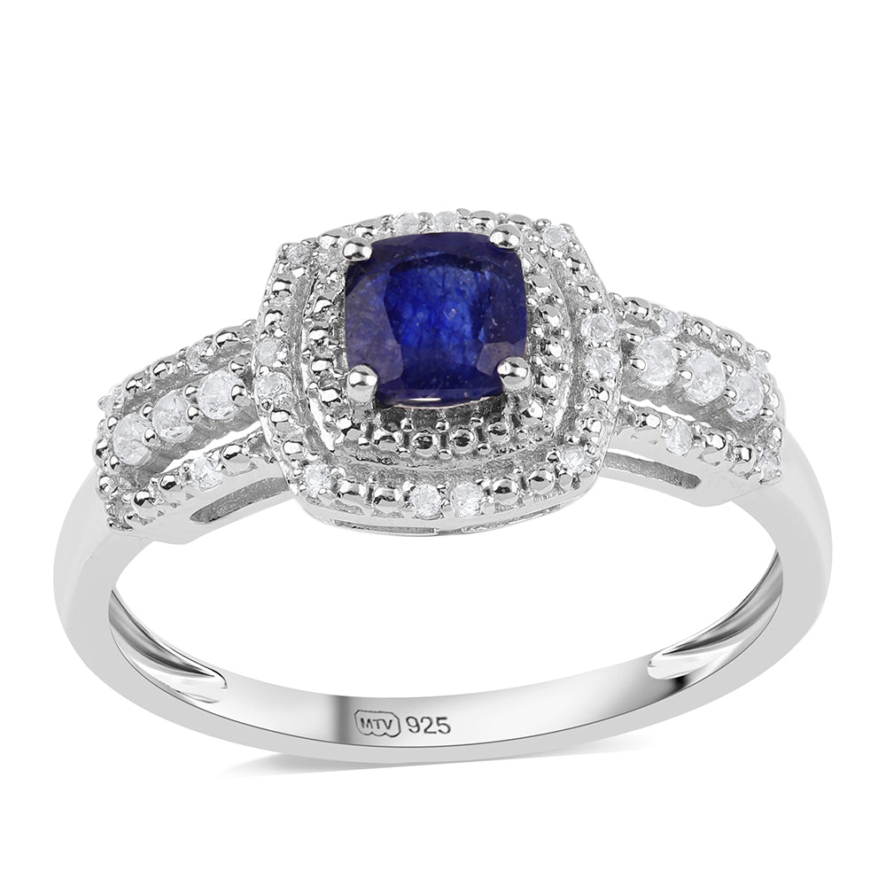 Stříbrný Prsten s Australským Modrým Safírem a Bílým Topazem 1 