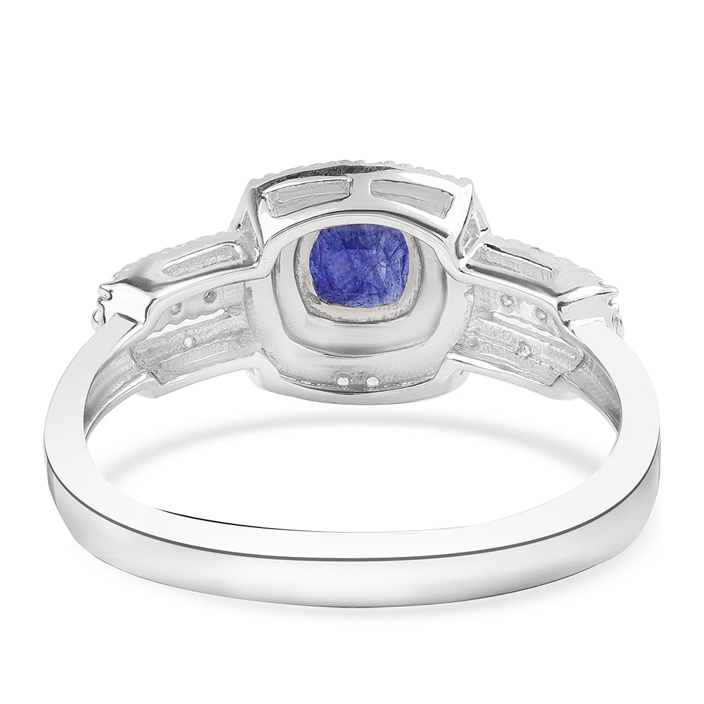 Stříbrný Prsten s Australským Modrým Safírem a Bílým Topazem 2 