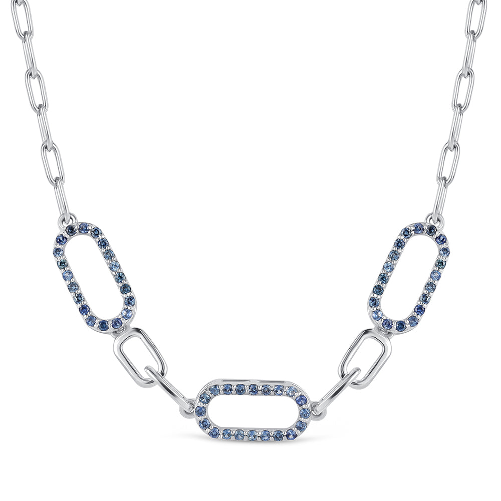 Stříbro 925/1000 - Náhrdelník s Australským Modrým Safírem - Karátové číslo: 0.9. přibližná hmotnost: 8.27 gramů