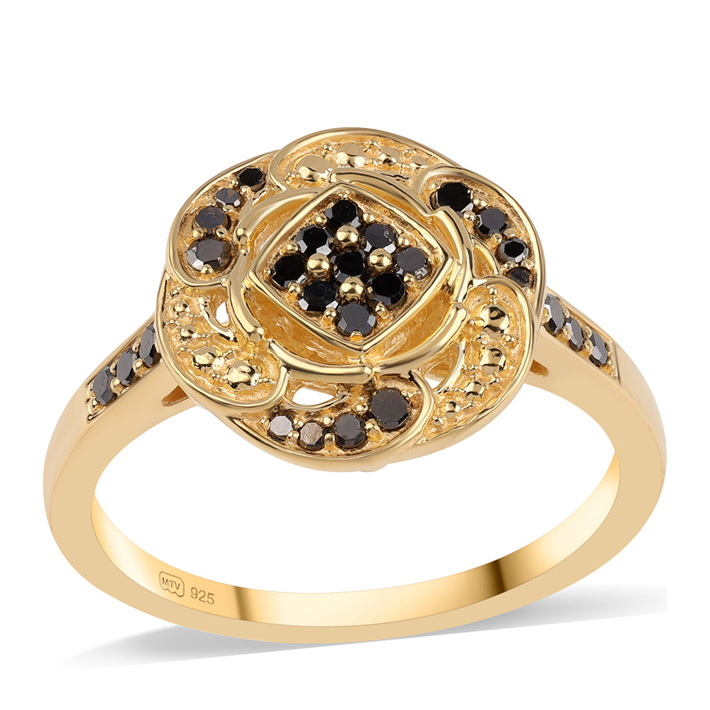 Pozlacený 925 / 1000 Sterlingové Stříbro Prsten s Černým Diamantem