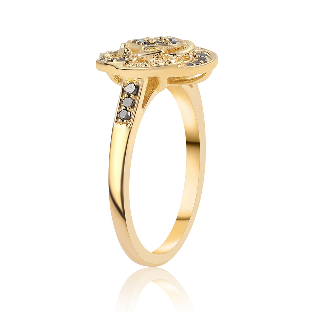 Pozlacený 925 / 1000 Sterlingové Stříbro Prsten s Černým Diamantem 2 