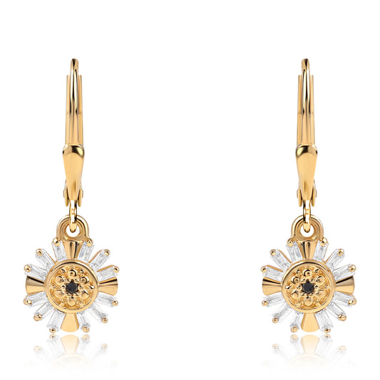 Pozlacené Stříbro 925/1000 - Náušnice s Černým Diamantem a Bílým Topazem - Karátové číslo: 2.18. přibližná hmotnost: 2.21 gramů