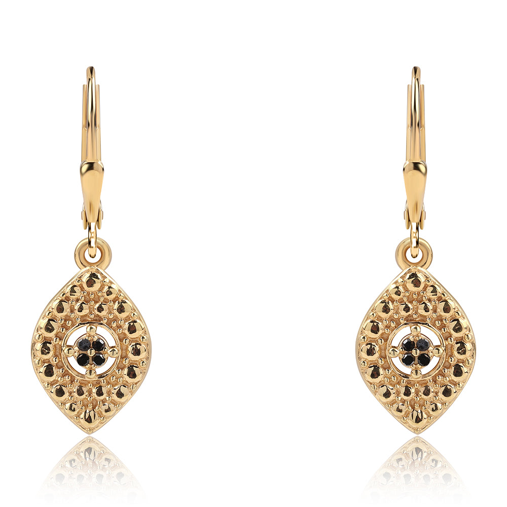 Pozlacené Sterlingové Stříbro 925 / 1000 - Náušnice s Černým Diamantem 1 