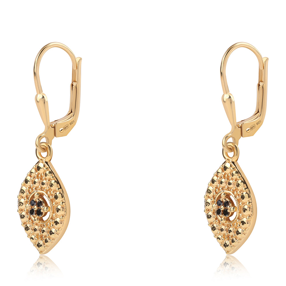 Pozlacené Sterlingové Stříbro 925 / 1000 - Náušnice s Černým Diamantem 2 