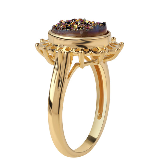 Pozlacený 925 / 1000 Sterlingové Stříbro Prsten s Fialovou Drusy
