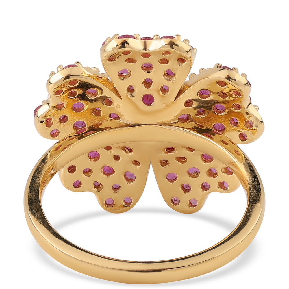 Pozlacené Stříbro 925/1000 - Prsten s Mozambickým Rubínem a Bílým Topazem - Karátové číslo: 1.65. přibližná hmotnost: 4.56 gramů 3 