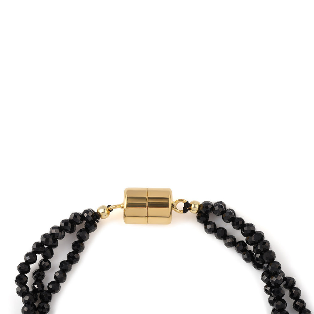 Pozlacený 925 / 1000 Sterlingové Stříbro Náramek s Černým spinelem a Bílou Sladkovodní Perlou 3 