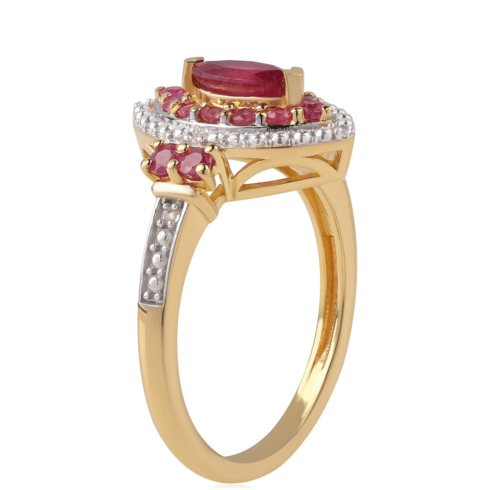 Pozlacené Stříbro 925/1000 - Prsten s Mozambickým Rubínem a Bílým Topazem - Karátové číslo: 0.86. přibližná hmotnost: 3.35 gramů 2 