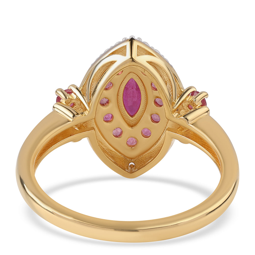 Pozlacené Stříbro 925/1000 - Prsten s Mozambickým Rubínem a Bílým Topazem - Karátové číslo: 0.86. přibližná hmotnost: 3.35 gramů 3 