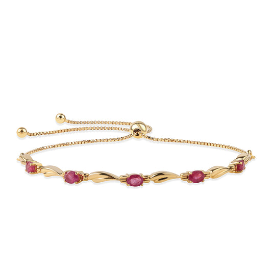 Pozlacený 925 / 1000 Sterlingové Stříbro Náramek s Mozambickým Rubínem