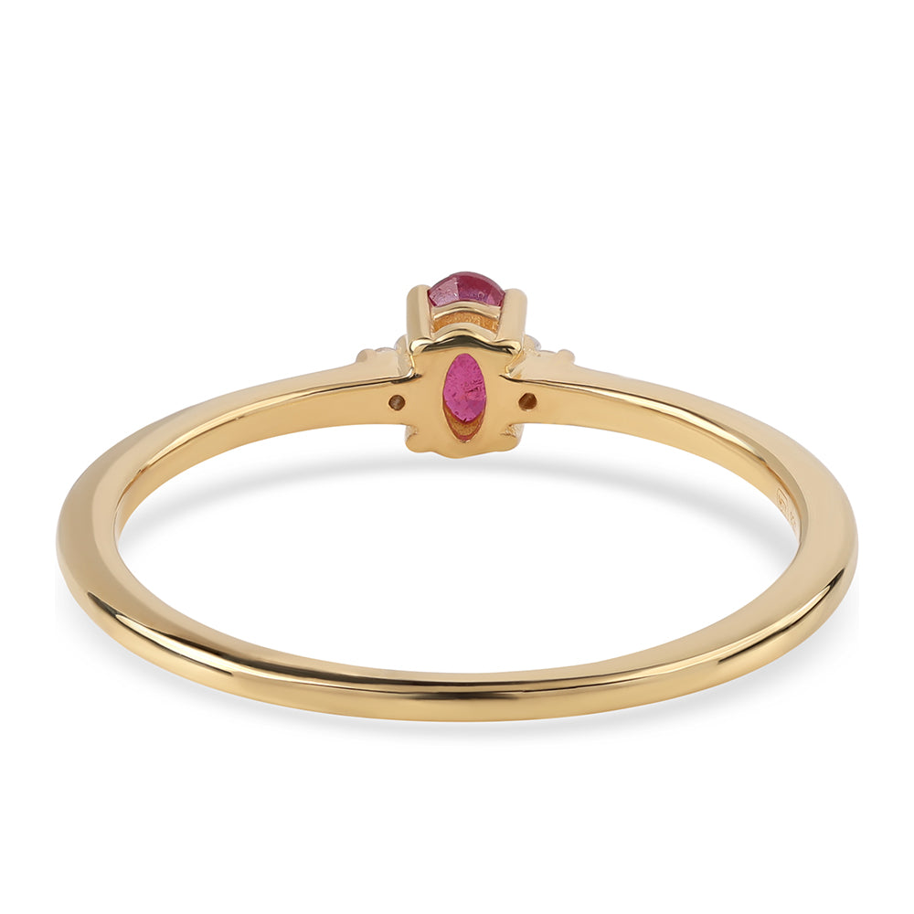 Pozlacené Stříbro 925/1000 - Prsten s Mozambickým Rubínem a Bílým Topazem - Karátové číslo: 0.37. přibližná hmotnost: 1.65 gramů 3 