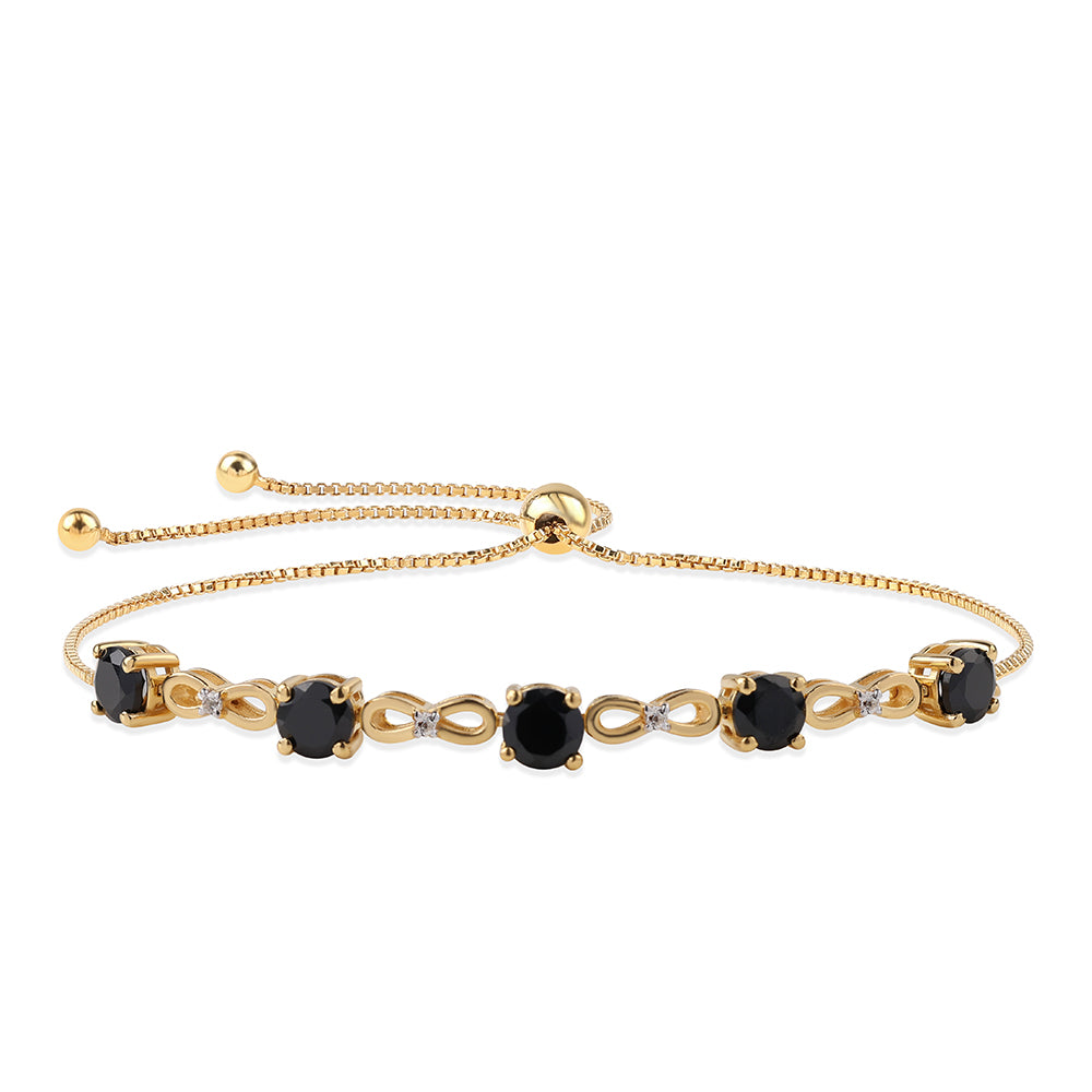 Pozlacený 925 / 1000 Sterlingové Stříbro Náramek s Černým spinelem a Bílým Topazem 1 