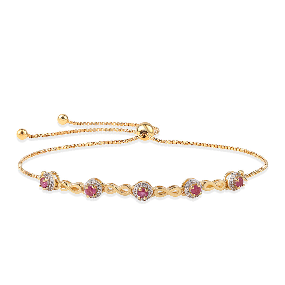 Pozlacené Stříbro 925/1000 - Náramek s Mozambickým Rubínem a Bílým Topazem - Karátové číslo: 1.1. přibližná hmotnost: 3.9 gramů