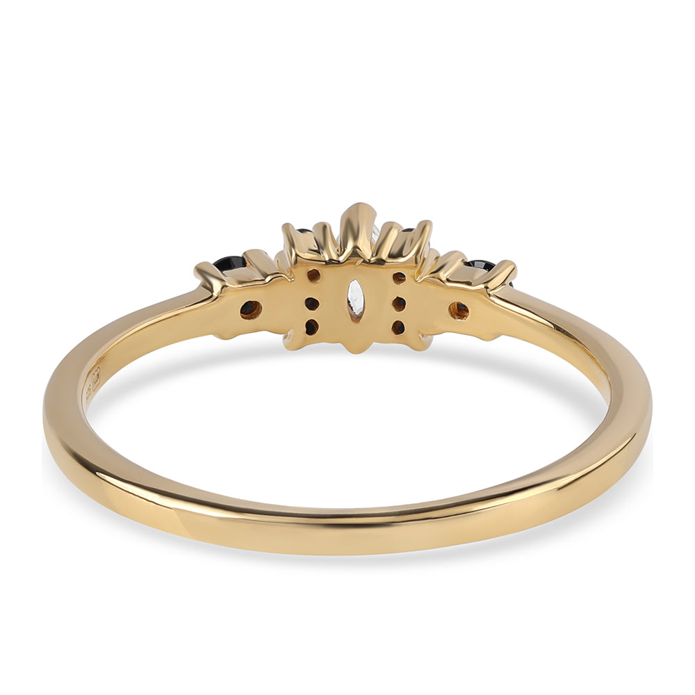 Pozlacené Stříbro 925/1000 - Prsten s Černým spinelem a Bílým Topazem - Karátové číslo: 0.42. přibližná hmotnost: 1.9 gramů 3 