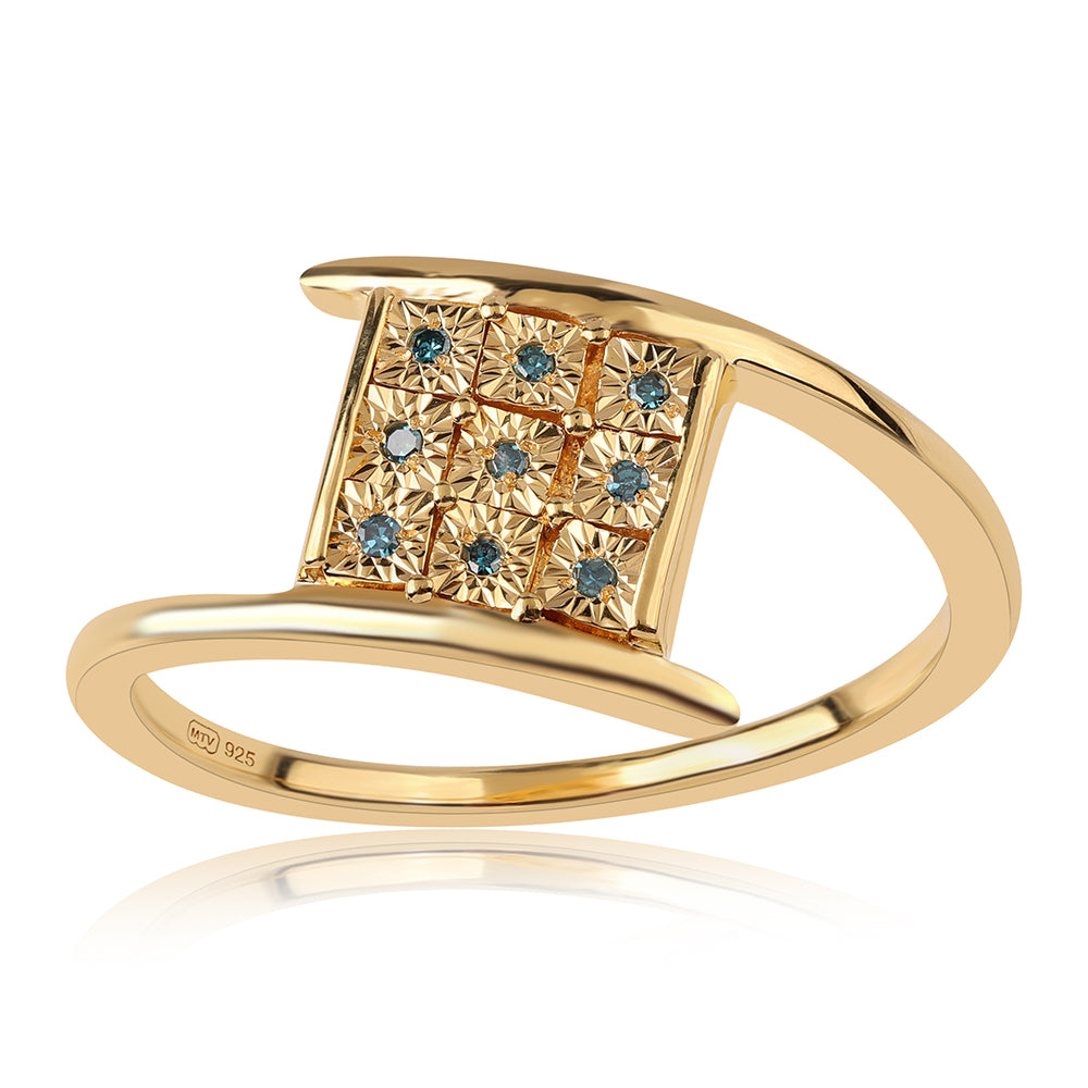 Pozlacené Stříbro 925/1000 - Prsten s Modrým Diamantem - Karátové číslo: 0.05. přibližná hmotnost: 2.84 gramů 1 