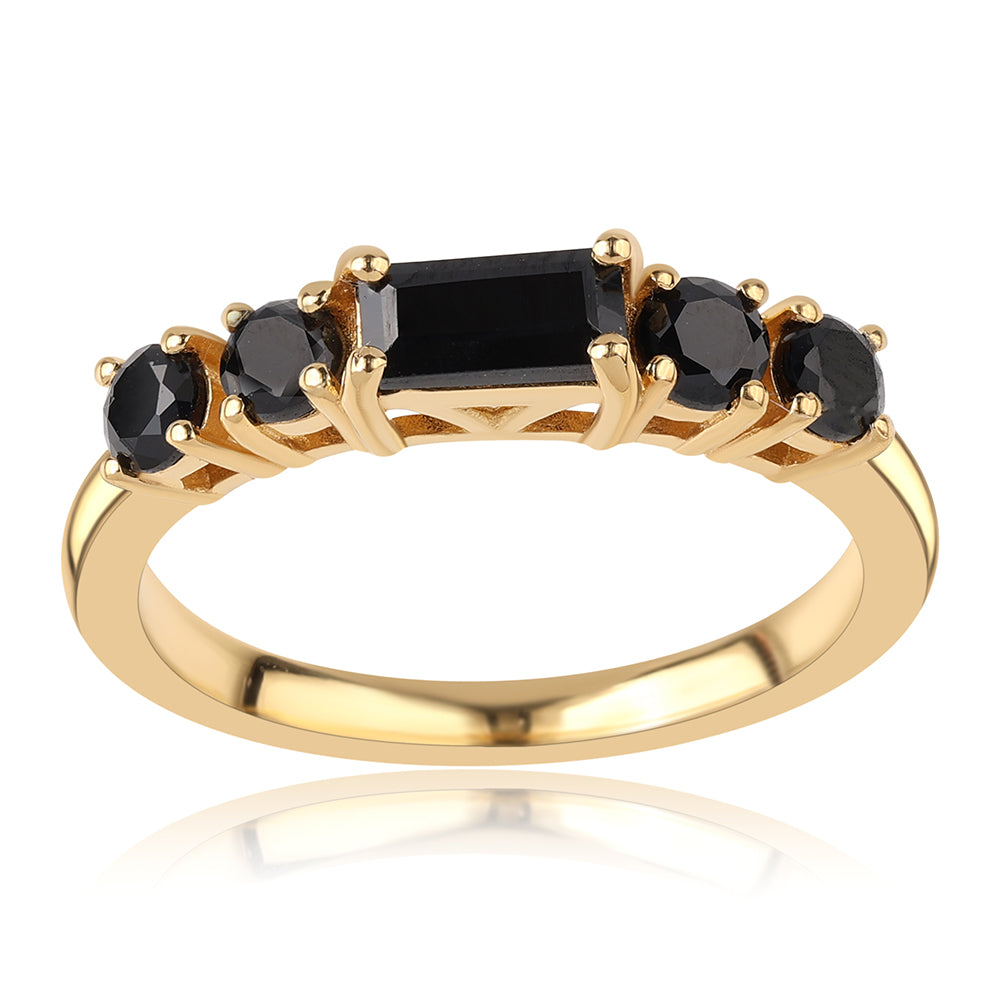 Pozlacené Stříbro 925/1000 - Prsten s Černým spinelem - Karátové číslo: 1.04. přibližná hmotnost: 2.41 gramů 2 