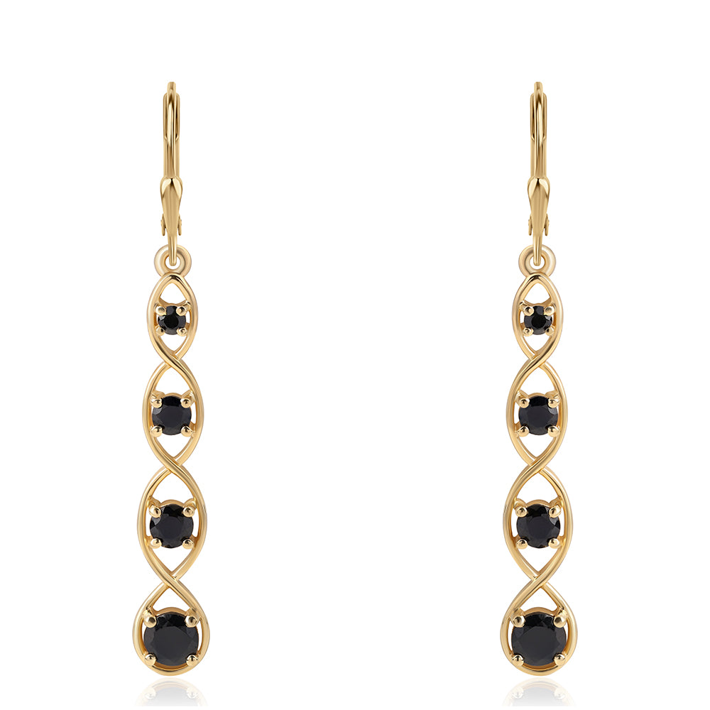 Pozlacené 925 / 1000 Sterlingové Stříbro Náušnice s Černým spinelem