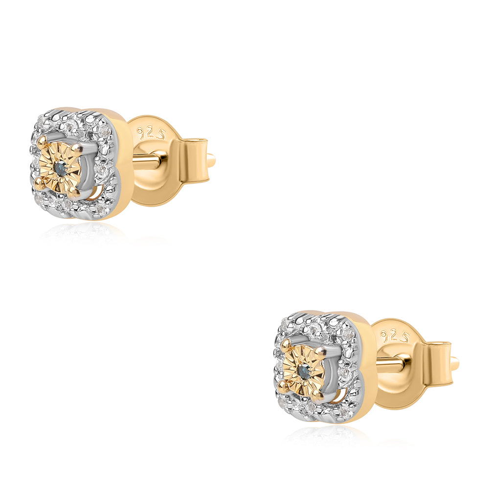 Pozlacené Stříbro 925/1000 - Sada s Modrým Diamantem a Bílým Topazem - Karátové číslo: 0.17. přibližná hmotnost: 4.32 gramů ( Náušnice+Prsten+Přívěsek ) 3 