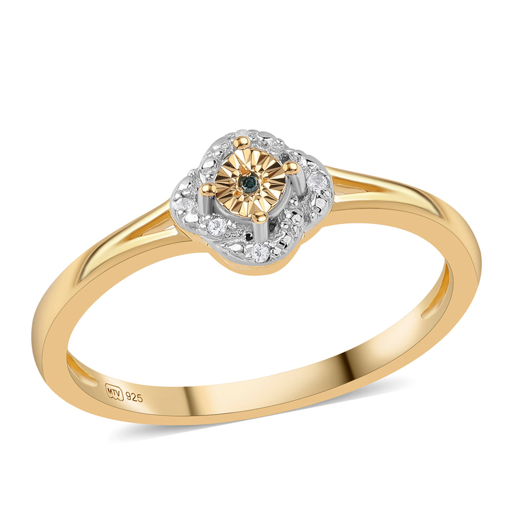 Pozlacené Stříbro 925/1000 - Sada s Modrým Diamantem a Bílým Topazem - Karátové číslo: 0.17. přibližná hmotnost: 4.32 gramů ( Náušnice+Prsten+Přívěsek ) 6 