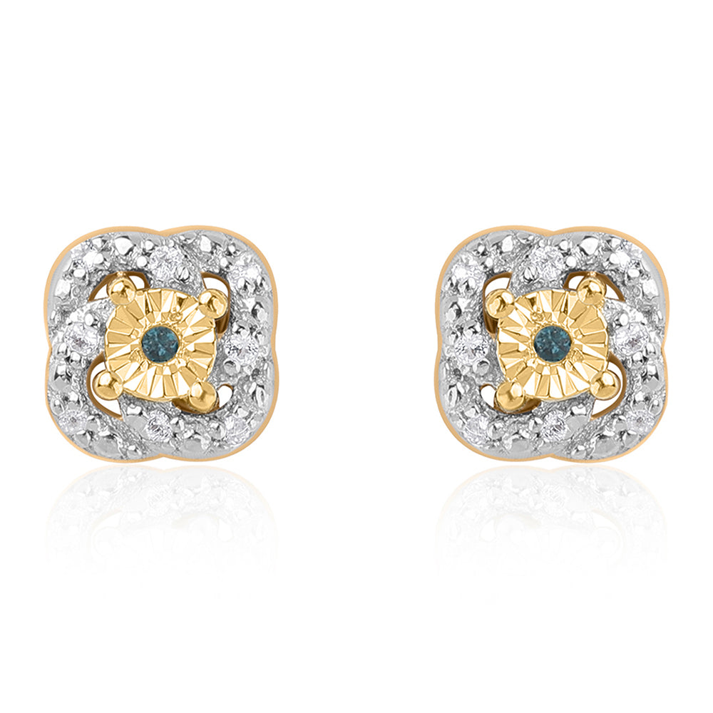 Pozlacené Stříbro 925/1000 - Sada s Modrým Diamantem a Bílým Topazem - Karátové číslo: 0.17. přibližná hmotnost: 4.32 gramů ( Náušnice+Prsten+Přívěsek ) 10 