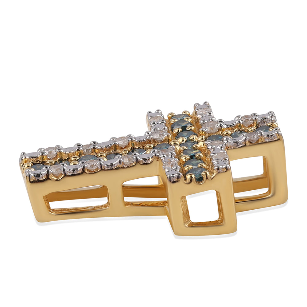 Kříž Pozlacený 925 / 1000 Sterlingové Stříbro Přívěsek s Modrým Diamantem a Bílým Diamantem