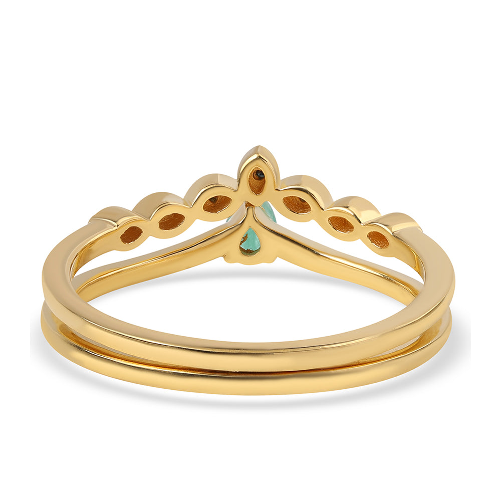 Pozlacené Stříbro 925/1000 - Sada s Modrým Diamantem a Brazilským Smaragdem - Karátové číslo: 0.26. přibližná hmotnost: 3.16 gramů ( Prsten ) 5 