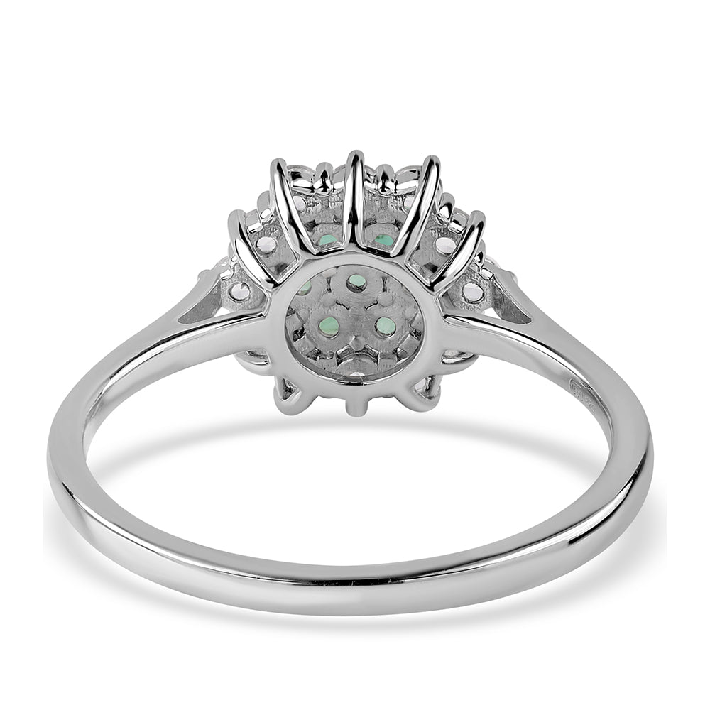 Stříbro 925/1000 - Prsten s Brazilským Smaragdem a Bílým Topazem - Karátové číslo: 1.16. přibližná hmotnost: 2.45 gramů 4 