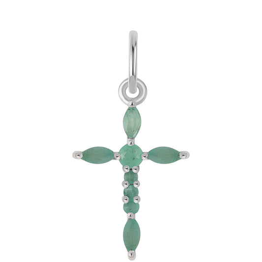 Kříž Stříbrný Přívěsek s Brazilským Smaragdem