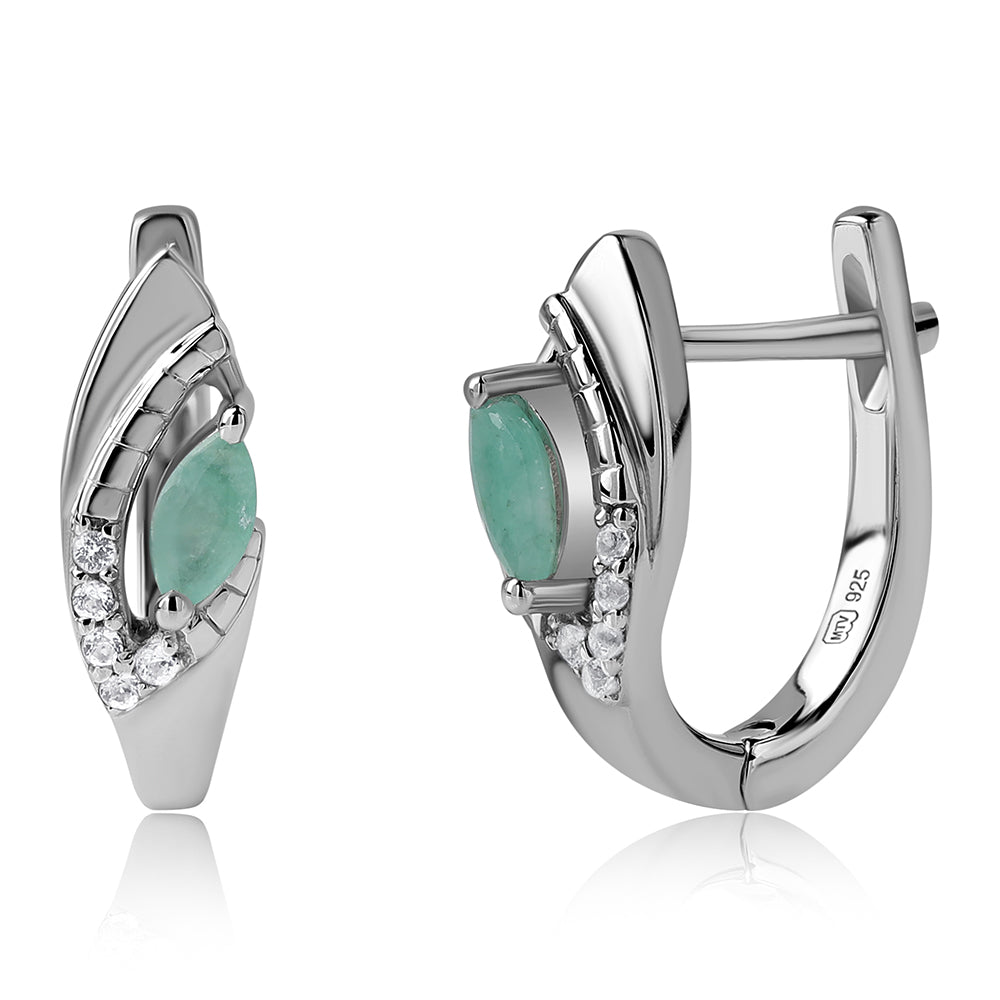 925 / 1000 Sterlingové Stříbro Náušnice s Brazilským Smaragdem a Bílým Topazem