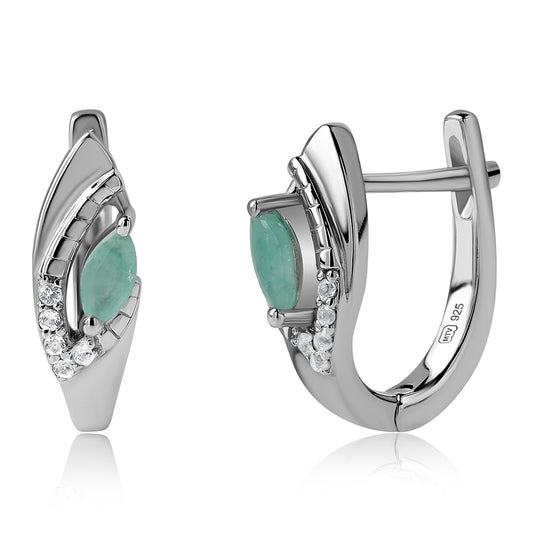 Stříbrné Náušnice s Brazilským Smaragdem a Bílým Topazem