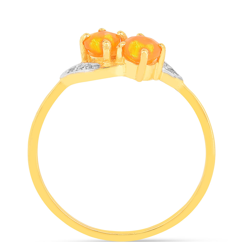 Pozlacené Stříbro 925/1000 - Prsten s Ohnivým Opálem a Bílým Zirkonem - Karátové číslo: 0.38. přibližná hmotnost: 1.33 gramů 3 